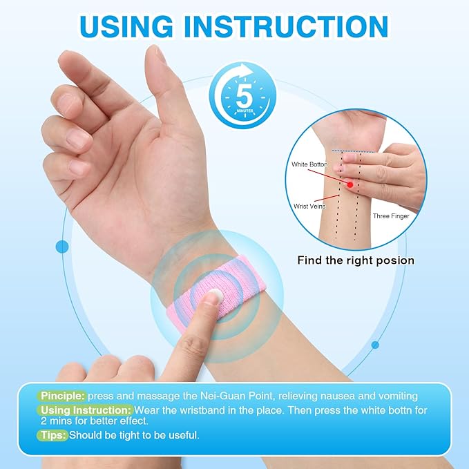 LYJEE Motion Sickness Bracelets for Adults and Kids: Motion Sickness Bands Nausea Relief for Pregnant Women - Natural Acupressure Anti Nausea Wristband Relief for Car Cruise Air Travel Sickness