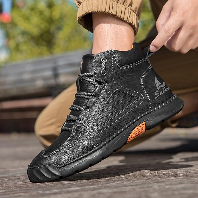 Mens Orthopedic Comfortable Handmade Boots Casual Mid Top Walking Driving Shoes Waterproof Arch Support Spacious Toe Box Outdoor Leather Shoes