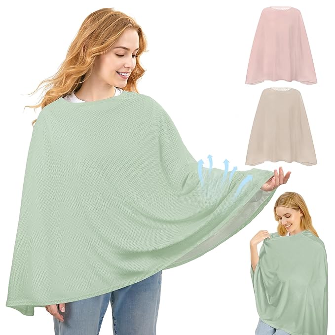Basumee Nursing Cover for Breastfeeding Breathable Mesh 360 Full Privacy Nursing Wrap Multi-Use Breast Feeding Covers for Women Moms Feeding Essentials, Sage Green, 1 Pack