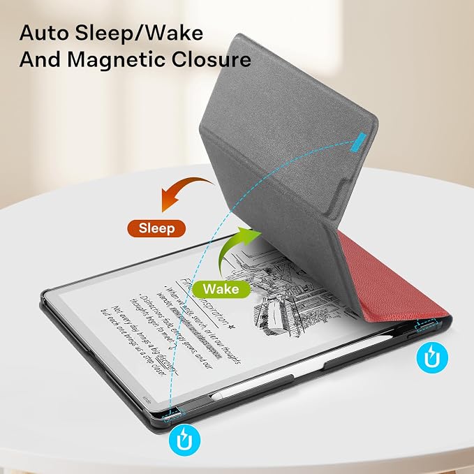 CoBak Case for 11" Kindle Scribe 3rd Generation 2025, Kindle Scribe Colorsoft with Two Viewing Angles - All New PU Leather Cover with Auto Sleep Wake, Pen Holder. Lychee Red