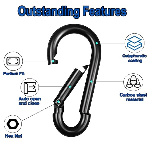 40PCS M5 Heavy Duty Carabiner Clip, 2Inch Snap Hook Quick Link Small Carabiner Clips,Spring Link Buckle for Fishing Camping Hammock Dog Leashes-220LBS Holding Capacity (Black)