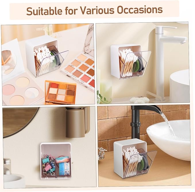 Unomor 4pcs Cotton Swab Holder Double Compartments Design for Easy Access for Makeup and Bathroom Organization Compact Cotton Dispenser Material