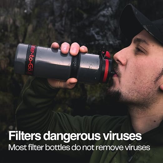 Water-to-Go Water Filter Bottle for International Travel - 24oz/75cl Filtered Water Bottle for Portable Purification - Eco-Friendly Bioplastic, New Leak-Proof Lid, Filters Viruses Most Bottles Miss