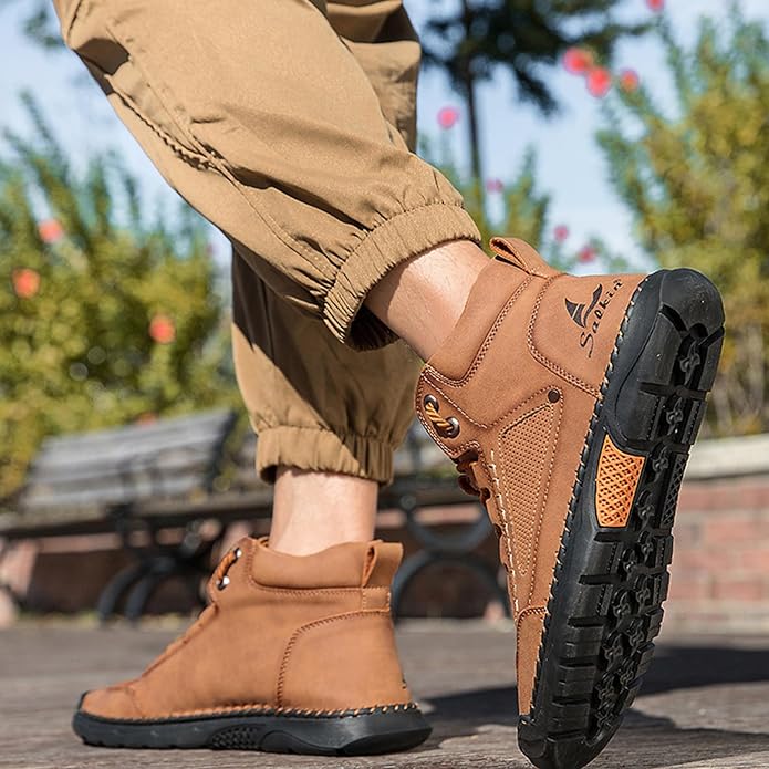Mens Orthopedic Comfortable Handmade Boots Casual Mid Top Walking Driving Shoes Waterproof Arch Support Spacious Toe Box Outdoor Leather Shoes