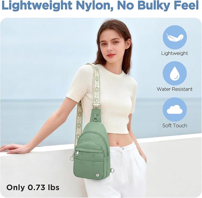 Anti Theft Sling Bag for Men & Women, Lightweight Puffer RFID Crossbody Bag for Travel, Commuting & City Walking, Hands-Free Everyday Essentials Bag Green