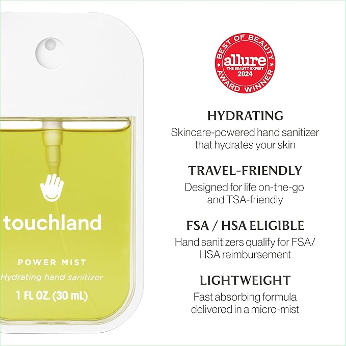 Touchland Hydrating Hand Sanitizer Spray – Blossom Trio Set (Pure Lavender, Vanilla Blossom, Rainwater) – 3 x 1 FL OZ Travel Size Mists