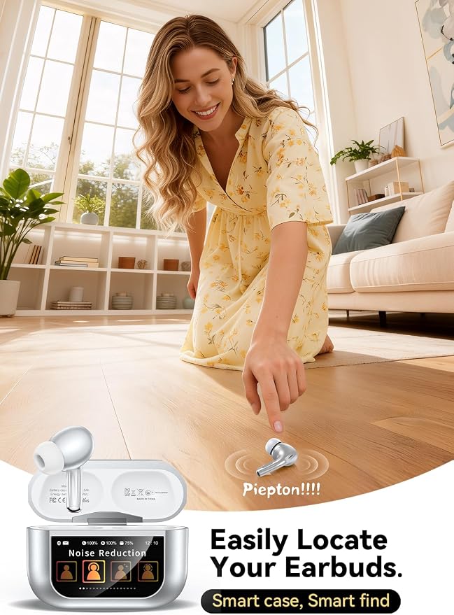 Bucephalus Wireless Earbuds, Ear Buds Active Noise Cancelling with Smart Charging Case, Bluetooth 5.4 Headphones, 48H Playtime & Bass Stereo Sound, Compatible with iPhone, Android, Pad - Sliver