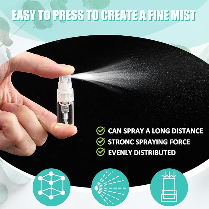 Zhehao 10 Pcs Mini Spray Bottles 2 ml Clear Glass Perfume Bottles Refillable Fine Mist Perfume Atomizer Portable Empty Sample Containers for Cleaning, Essential Oils, Travel (Clear Cap)