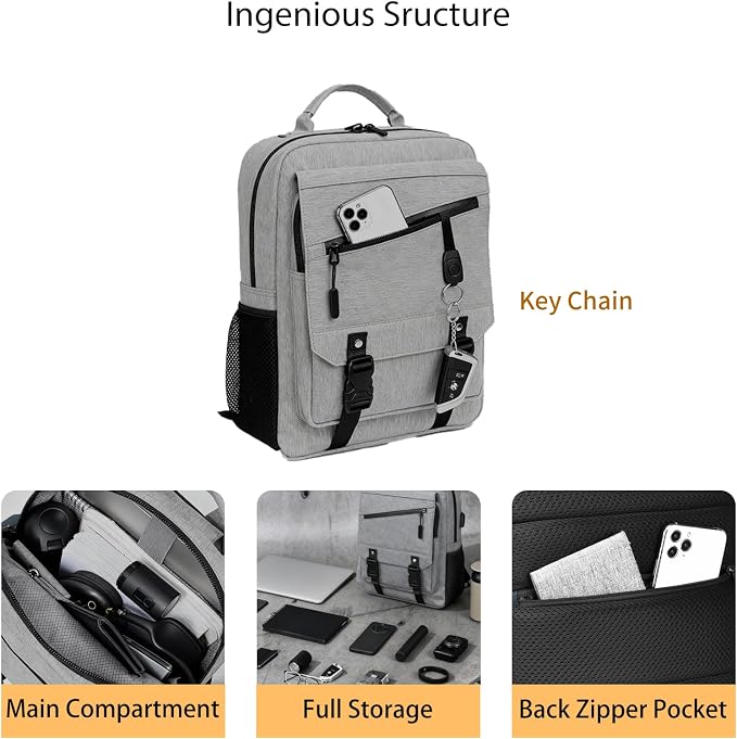 Leaper Anti-Theft Crossbody Sling Bag：one-handed quick-open lock in 3 seconds & hidden zippered pockets for Travel, Work & Daily Commute, Gray