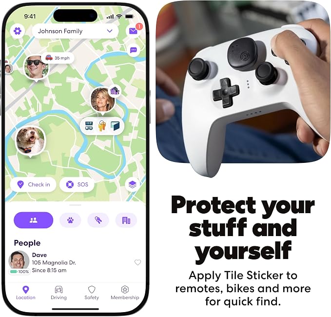 Tile by Life360 Sticker - Small Bluetooth Tracker, Remote Finder and Item Locator for Bikes, Glasses and More. Both iOS and Android Compatible. Phone Finder. 1-Pack (Black)