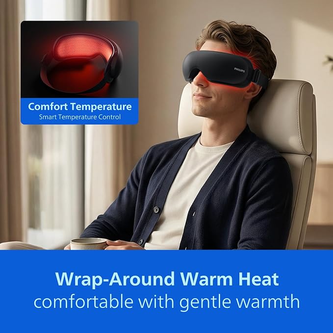 PHILIPS Eye Massager with Heat, Fathers Day Dad Gifts for Men&Birthday Gifts for Women,Her, Compression Sleep Massage for Headache and Migraine Relief, Eye Strain,Better Sleep, Daily Use,Home