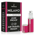 Travalo Milano Perfume Atomizer - Leak-Proof and TSA Approved for Air Travel - Reusable, Airtight, Easy Fill Mini Pump Sprayer - Lightweight Vegan Leather with Polished Metal Outer Shell - Hot Pink