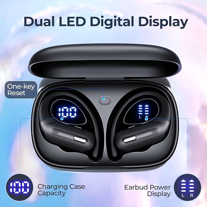 Active Noise Cancelling Ear Buds Wireless Earbuds 90Hrs Playtime Bluetooth Headphones with Hi-Res Stereo Deep Bass Power Display Earphones with Earhooks Waterproof Transparency Headset for Sports/Gym