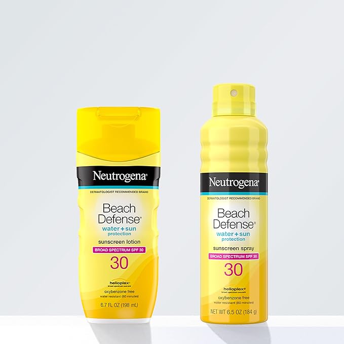 Neutrogena Sunscreen Lotion Beach Defense SPF 30, Face and Body Sunscreen, Hawaii Reef Act 104 Compliant, Octinoxate & Oxybenzone Free, Oil Free, Fast Absorbing Sun Care, 6.7 fl. oz (Pack of 12)