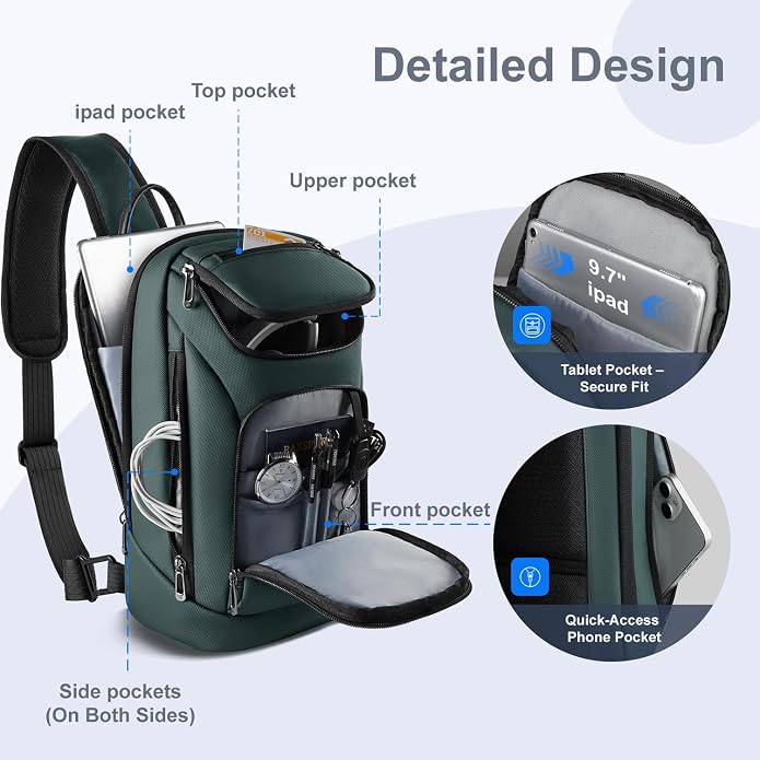 hk Sling Bag for Man, Waterproof Utility Crossbody Bag with Anti-theft Pocket for Men