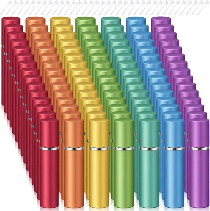Motiskyy 105 Pcs 5 ml Perfume Travel Refillable Atomizers Bulk Mini Cologne Atomizer Sprayer with Perfume Refill Pump Dispenser Pump Transfer Tool(Rainbow Color)
