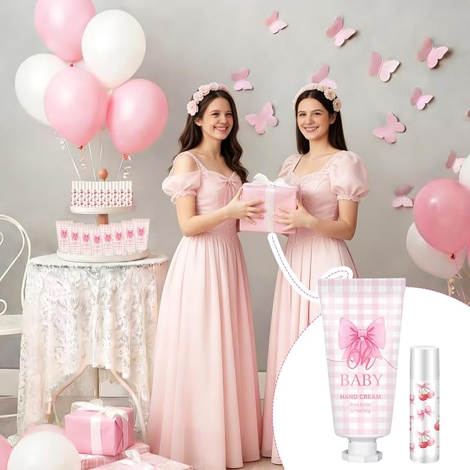 50 Set Pink Baby Shower Gifts Bulk Woman Bow Baby Shower Favor for Guests Lip Balm Hand Cream Include 50 Lip Balm 50 Hand Cream 50 Bag 50 Tag Gender Reveal Wedding Bridal Party Favors Gift