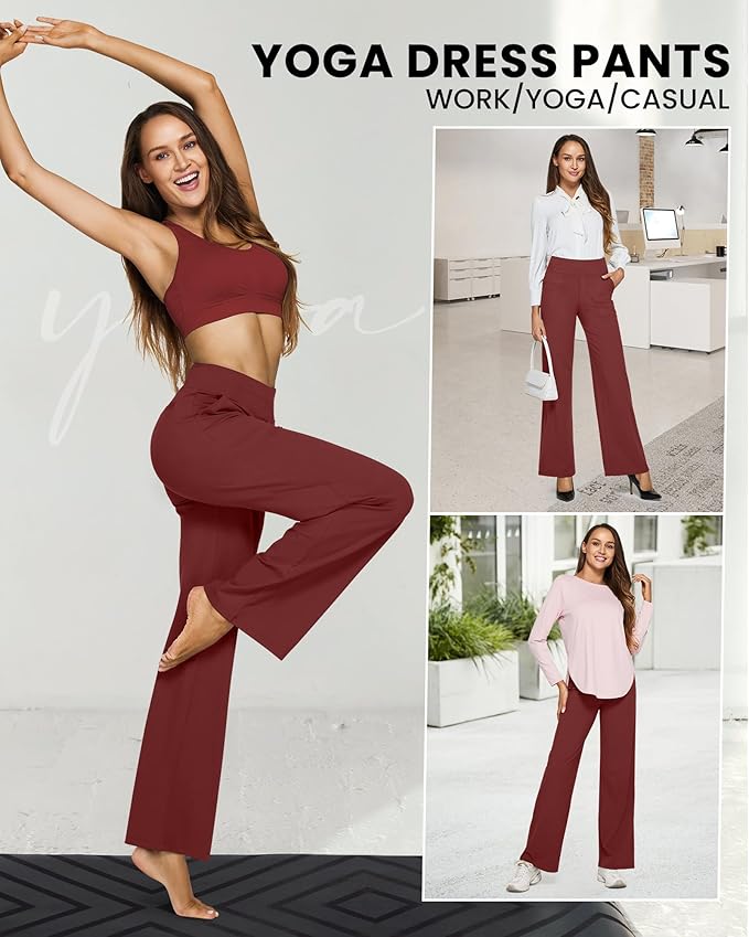 G4Free EverGoing Yoga Pants Women Wide Leg Pants with Pockets High Waist Stretch Dress Casual Sweatpants Petite/Regular/Tall