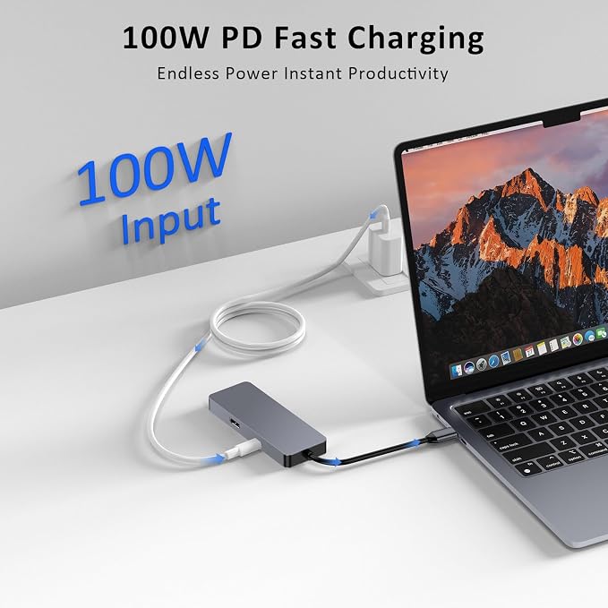 USB C Hub, 7 in 1 USB C Adapter Docking Station with 4K HDMI, 100W PD, Type-C 3.2, Type-C & USB 2.0, SD/Micro SD Card Reader for MacBook, Laptops,Tablets, Switch, OTG Function Devices