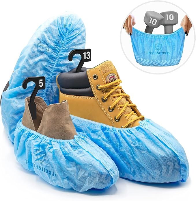 22 Premium XL Booties -Thick Extra Large Disposable Boot & Shoe Covers, Non Slip Water Resistant Foot Protectors, Construction Durable 42GSM for Indoors Outdoors, Up to US Men 13, Women 15