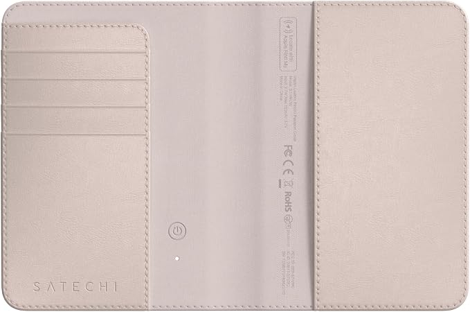 Satechi Passport Holder for Travel with Find My, Passport Cover with 4 Card Holder, Wireless Charging, and RFID protection – Travel Essential Vegan Leather Passport – Desert Rose