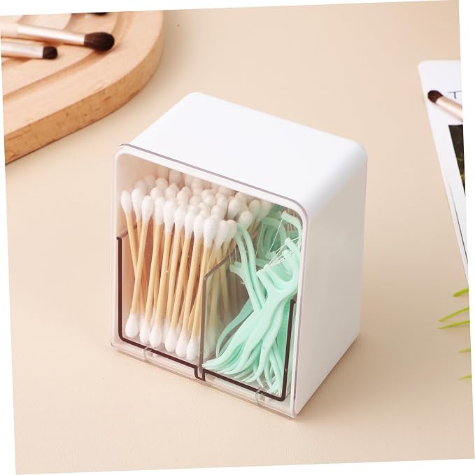 Healifty 4pcs Desktop Cotton Swab Dispenser Makeup Remover Cotton Balls Holder Lid 2-compartments Storage Box