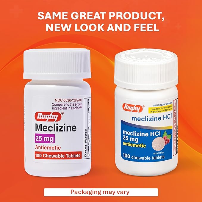 Rugby Meclizine Chewable Tablets 25mg - Anti-Nausea Medicine Helps with Motion Sickness - 100 Count (3 Pack)