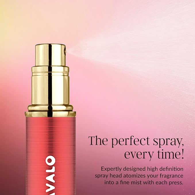 Travalo LUX Perfume Atomizer - Leak-Proof and TSA Approved for Air Travel - Reusable Airtight Easy Fill Mini Pump Sprayer - Lightweight Portable - Brushed Polished Metal Alloy Outer Shell Red 0.17oz