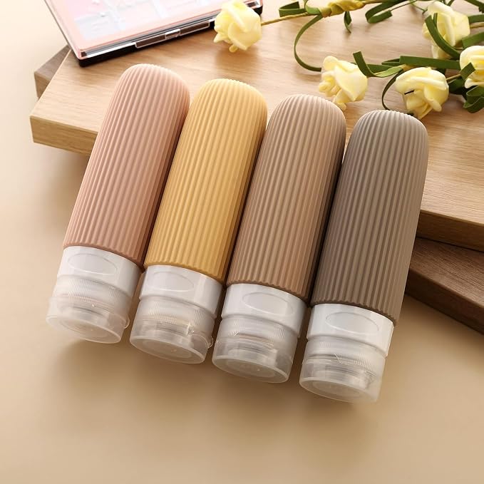 Travel Bottles for Toiletries, Tsa Approved 90ml Portable Travel Bottles, BPA Free Leak Proof Squeezable Silicone Travel Size Containers (Apricot)