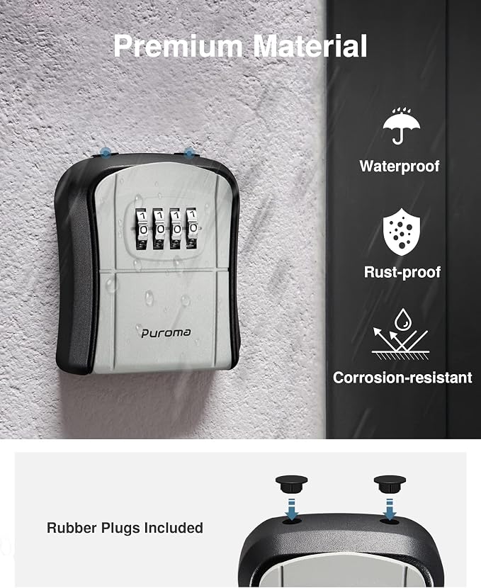 Puroma Key Lock Box, Portable Combination Lockbox Wall-Mounted Key Storage Box for House Keys, Resettable Code Safe Security Lock Box for Home, Office, Apartment Spare Key Storage (8 Pack, Gray)