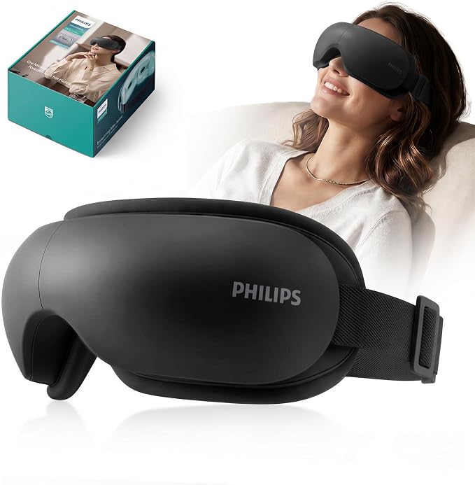 Philips Eye Massager with Heat and Compression, Rechargeable Migraine and Headache Relief Eye Mask, Portable for Travel, Office & Home Use, Eye Strain & Stress Relief, Better Sleep,Gifts for Women,Men