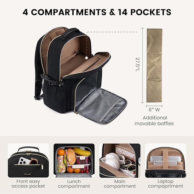 LOVEVOOK Lunch Backpack with Lunch Compartment,17 Inch Laptop Work Travel Insulated Cooler Backpack Purse,Waterproof College Teacher Lunch Bag Box with Tumbler Holder,Gift for Men Women,Leopard print