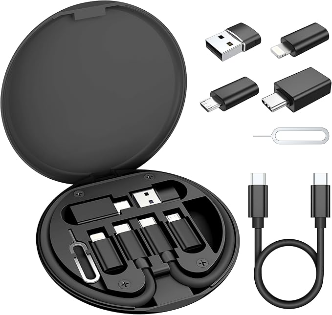 Elebase Multi USB C Charger Adapter Cable Kit (5+1),Travel Type C to iOS Adaptor Box with 1Ft 100W Charging Cord,USBC to Micro Converter,USB 3.0 OTG,Portable Card Storage,Tray Eject Pin,Data Transfer
