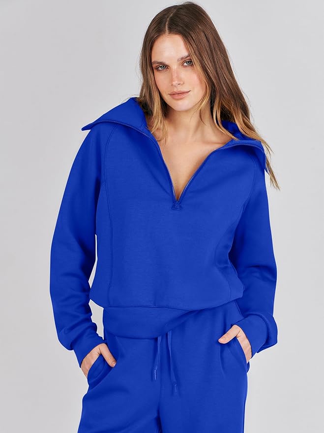 ANRABESS Women’s 2 Piece Outfits Half Zip Sweatshirt & Wide Leg Pants Airport Travel Lounge Matching Sets Sweatsuits Clothing