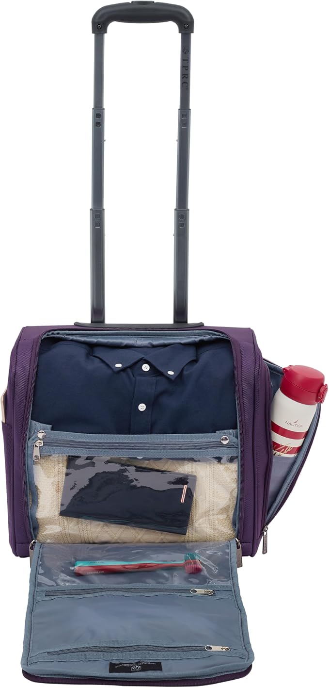 TPRC 15” Underseat Carry-On Luggage Airline Approved Personal Item with USB Charging Port, Purple