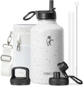 Half Gallon Water Bottle Insulated with Straw&3 Lids, Coolflask 64 oz Water Jug Galaxy Large Metal Stainless Steel flask for Gym, Sports and Office, Keep Cold 48H Hot 24H, Arctic White