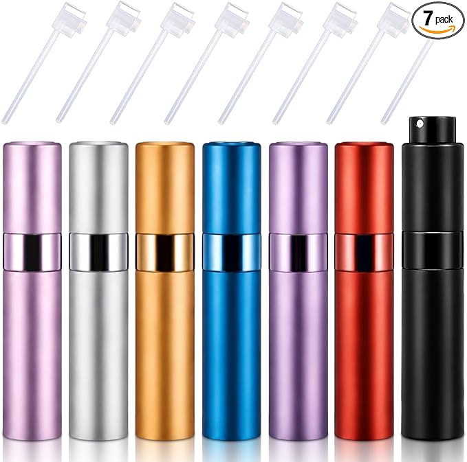 Honeydak 7 Pcs 30ml Travel Perfume Atomizer Bottles, Refillable Cologne Travel Spray Bottles, Portable Empty Perfume Sprayers with Pump Transfer Tools for Purse, Daily Use
