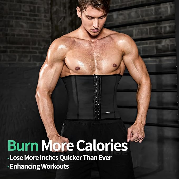 BVVU Waist Trainer for Men Waist Trimmer Tummy Control Sauna Sweat Belt Stomach Wrap Lower Belly Fat Back Support