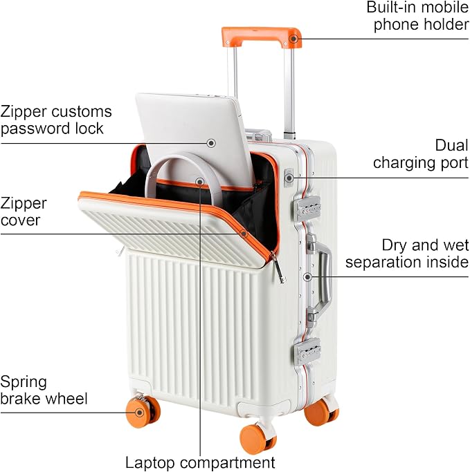 Carry on suitcase Zipperless Luggage,Polycarbonate Aluminum Hard Shell, Expandable Carry-On Suitcase with Spinner Wheels (orange, 24 inch)