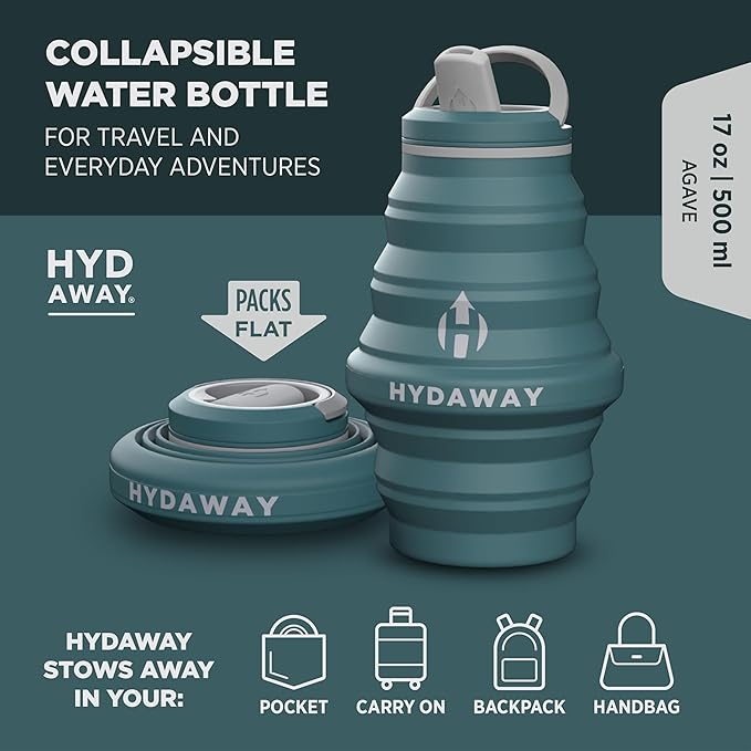 HYDAWAY Hydration Travel Pack - 17oz Collapsible Water Bottle with Flip-Top Lid and Protective Travel Case - BPA-Free, Leak-Resistant, and TSA-Friendly for Commuting, Hiking, and Traveling