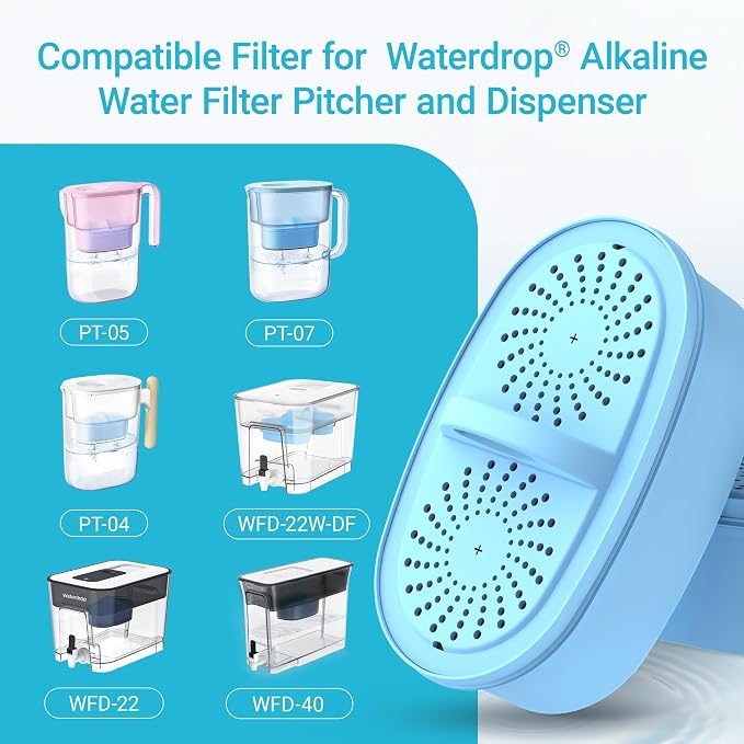AQUA CREST PF-AL Alkaline Water Filter Replacement for Waterdrop® Pitcher and Dispenser Filtration System, Fits Waterdrop® PF-AL, Reduces PFOA/PFOS, Chlorine, Last Up to 100 Gallons, 2 Pack
