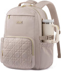 LOVEVOOK Laptop Backpack for Women with Pouch Pocket for Large Capacity Cup,17 Inch Teacher Nurse College Work Backpack Purse,Waterproof Laptop Bag Computer Back Pack for Travel, Nude+Wicker pattern