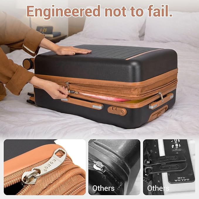 Kono 24 Inch Check In Suitcase Expandable Luggage, Business Travel Suitcase for 5-7 Days, Durable ABS+PC Hardshell with Side Handles & Kick Plates, Double Spinner Silent Wheels, Grey/Brown