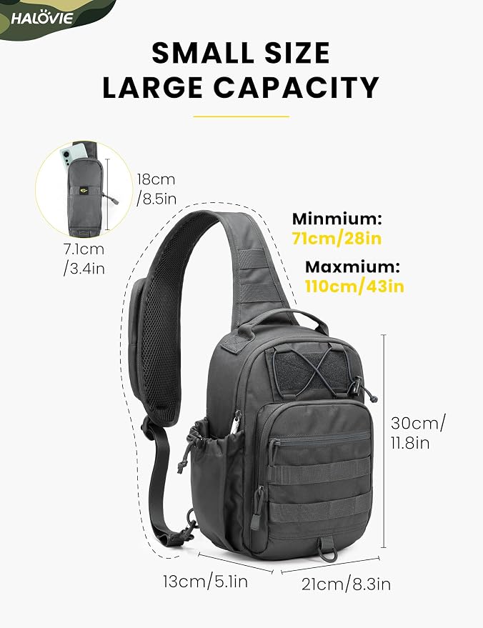 HALOVIE Anti-theft Tactical Sling Bag RFID Darkgray Military Shoulder Bag with Phone Pack EDC Molle Crossbody Bag for men