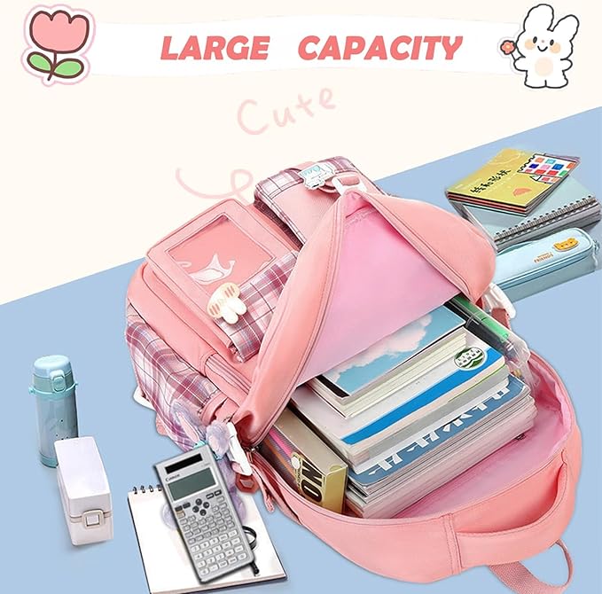 PRLINJSK Girls Backpack，Cute School Backpack for Girls Kids Teens，Kawaii Bookbag for Primary Elementary，Green