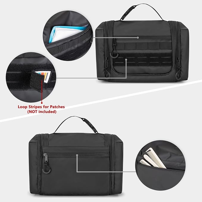 Hanging Toiletry Bag for Men, Tactical Dopp Kit Toiletry Travel Bag, Large Hygiene Organizer Shower Bag for Camping Outdoor, Black