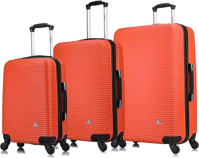 InUSA ROYAL Hardside Luggage Set with Spinner Wheel | Spacious Travel Suitcases with Ergonomic GEL Handle and Studs | (20/24/28) 3 Piece Luggage Set | Orange