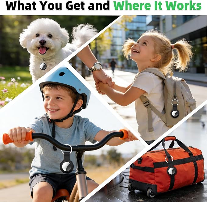 4 Packs Air Tracker Tags Compatible with Find My (iOS Only), Bluetooth Tracker, Smart Keys Finder and Item Locator with Waterproof Case for Wallet Luggage Backpack (4Black)