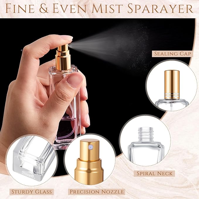 Domensi 60 Pcs 10/15/20/30 ml Perfume Travel Refillable Glass Bottles Spray Bottle Perfume Atomizer for Cologne Dispenser Leak-proof Fragrance Bottles Atomizer Pump Kit (30 ml,Gold)