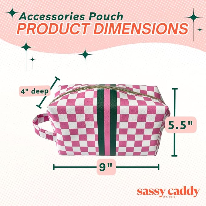Sassy Caddy Makeup Bag for Women – Golf Accessory Pouch, PU Leather Cosmetic Organizer, Sunscreen Toiletry Case with Handle, Water-Repellent Lining, Cute Travel Gift
